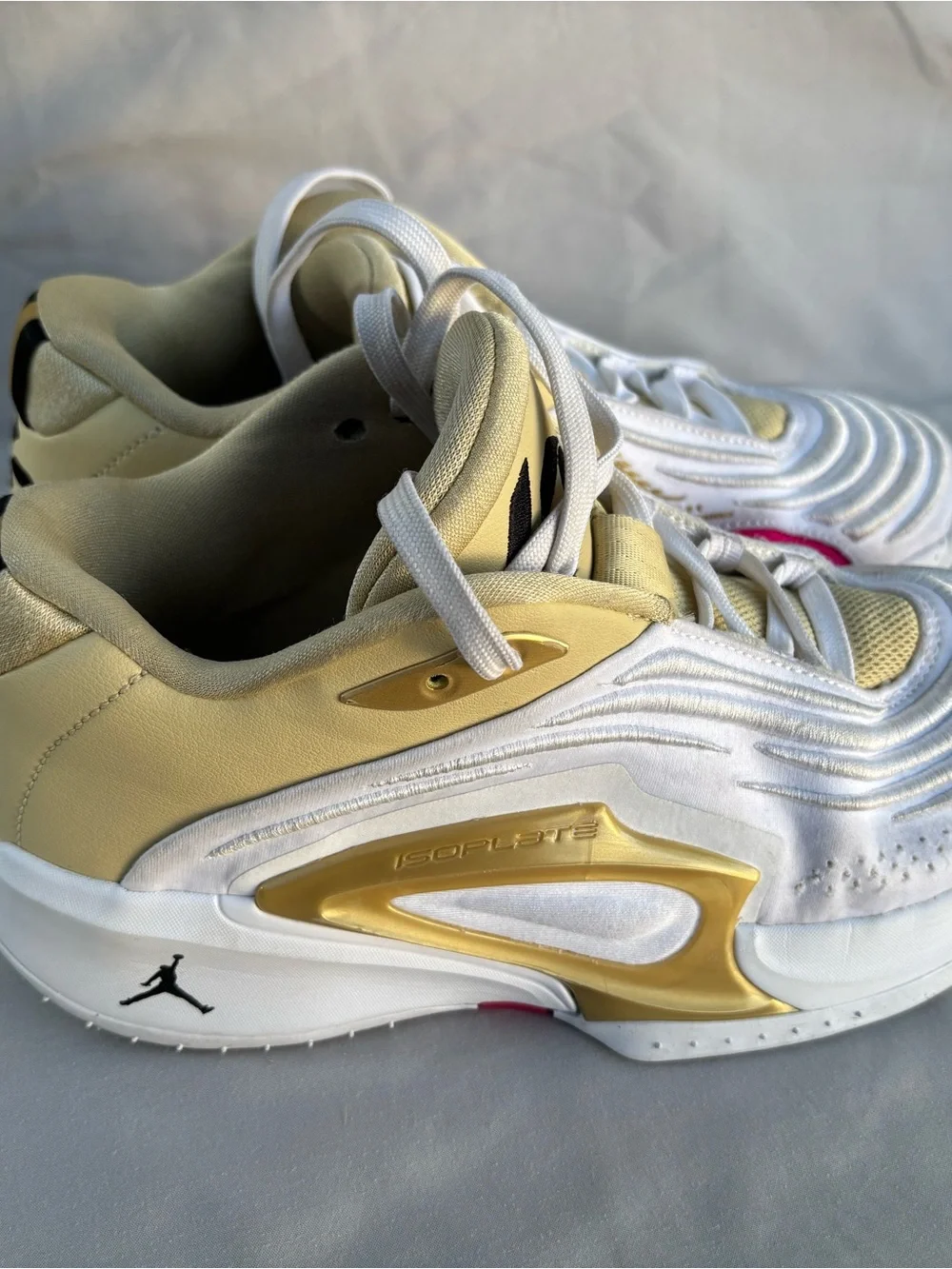 Jordan Men's White Sneakers with Pink Floral and Gold Accents